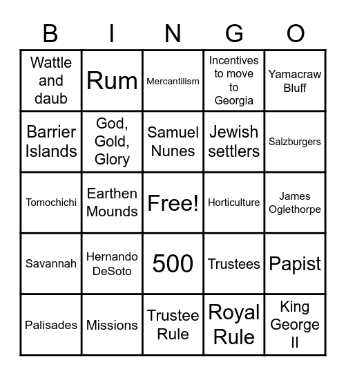 Exploration and Colonization Bingo Card