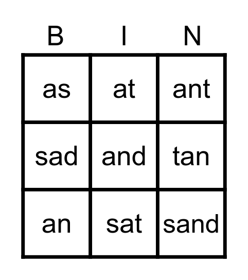 Making Words- Lesson 1 Bingo Card