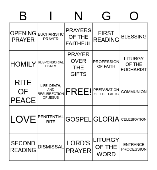 LITURGY Bingo Card