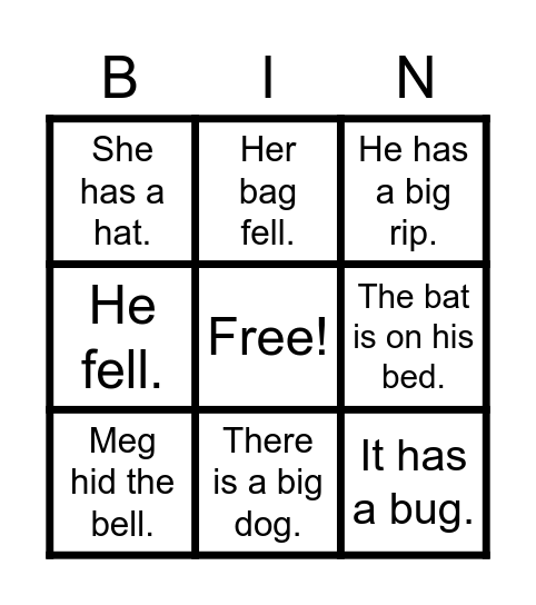 Inference Bingo Card