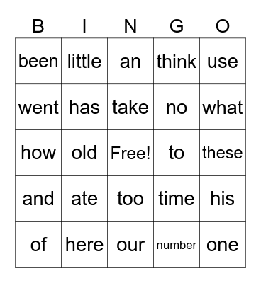 Sight Words Bingo! Bingo Card