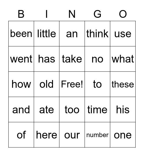 Sight Words Bingo! Bingo Card
