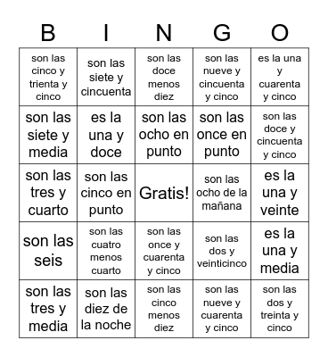 La Hora Bingo Card