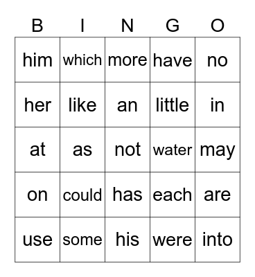 Sight Words Bingo! Bingo Card