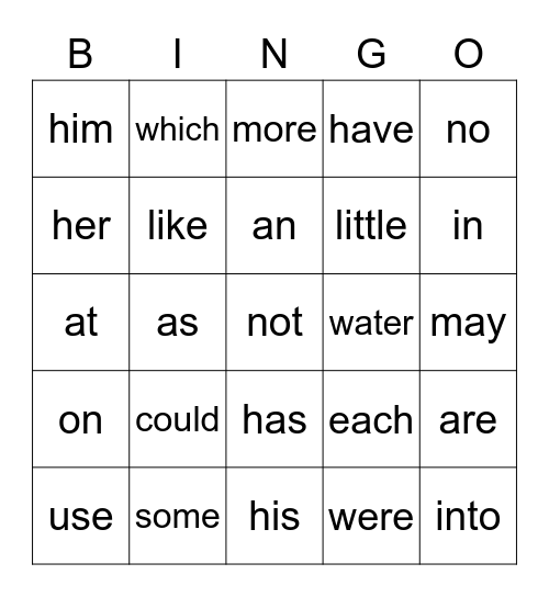 Sight Words Bingo! Bingo Card