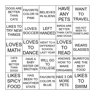 SCAVENGER MATES Bingo Card