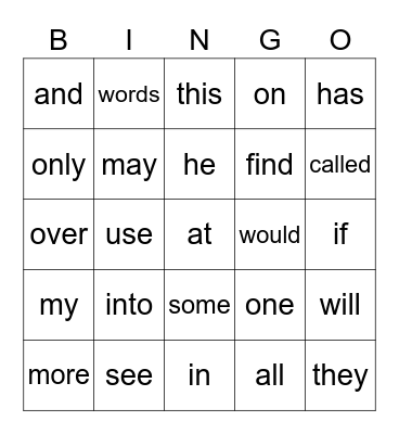 Sight Words Bingo! Bingo Card
