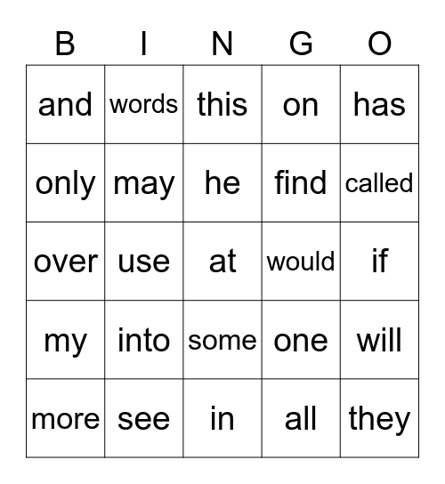 Sight Words Bingo! Bingo Card