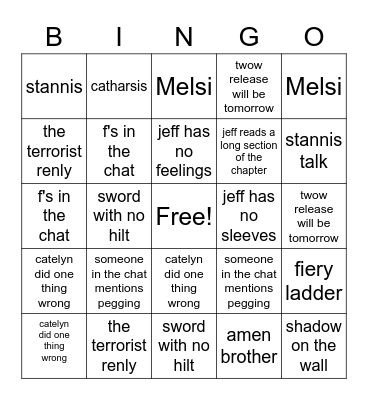 Notacast livestream Bingo Card