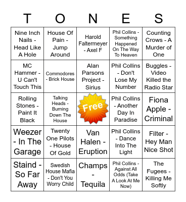 Game Of Tones 8-31-20 Game 6 Bingo Card