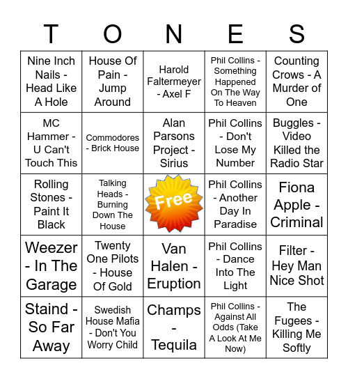 Game Of Tones 8-31-20 Game 6 Bingo Card