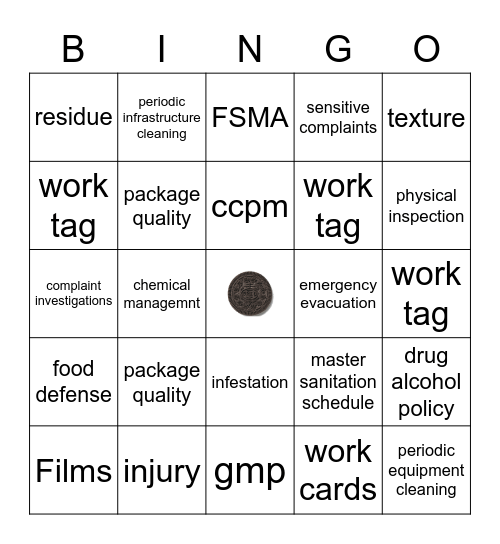 Quality Bingo Card Oreo Bingo Card