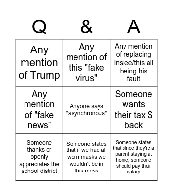 Online School Q&A Bingo Card