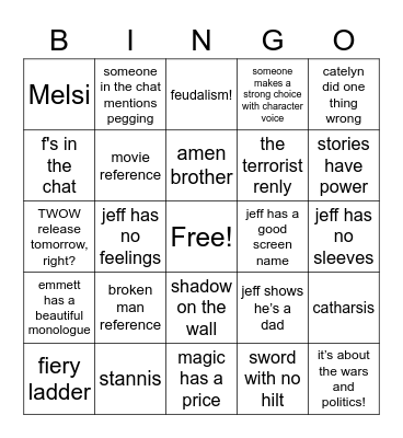 notacast livestream Bingo Card