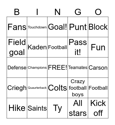 Football bingo Card