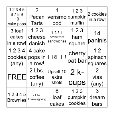 Pastry Bingo Card