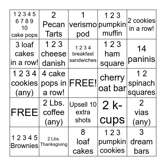 Pastry Bingo Card