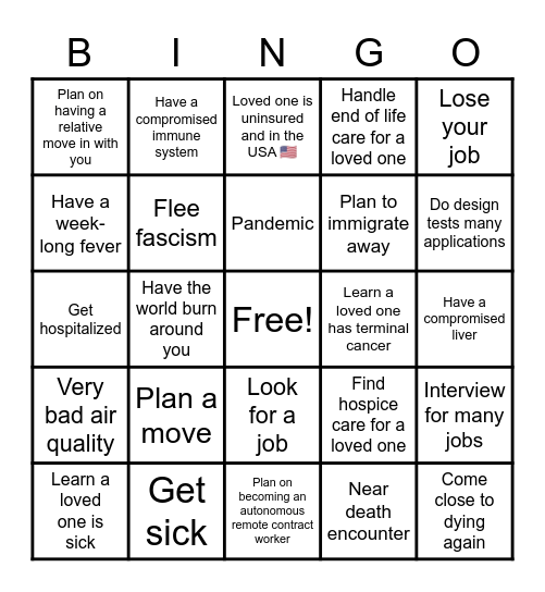 Stress Bingo Card