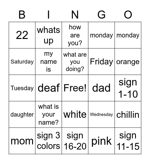 Quiz 1 Bingo Card