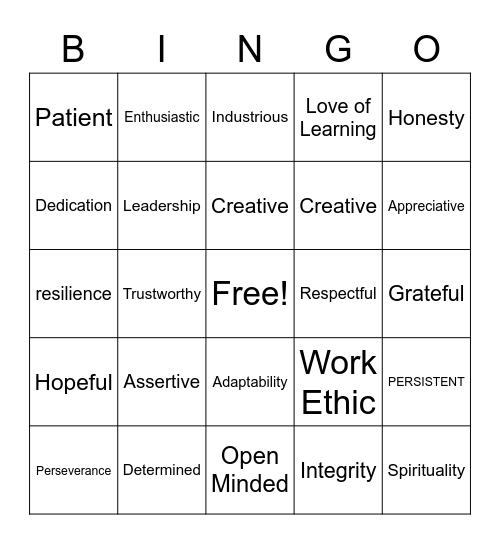 Strengths Bingo Card