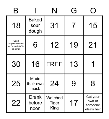 Round 1: Covid Bingo Card