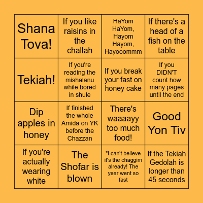 Rosh Hashana and Yom Kippur Bingo! Bingo Card