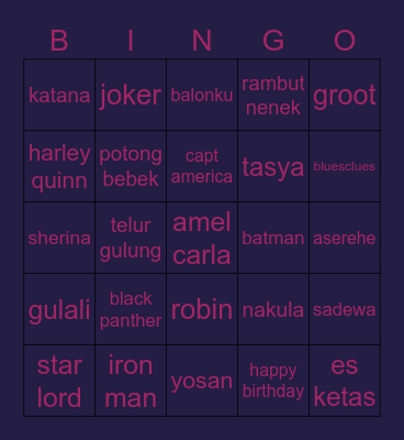 k Bingo Card