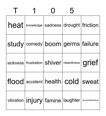 Teal 105 Bingo Card