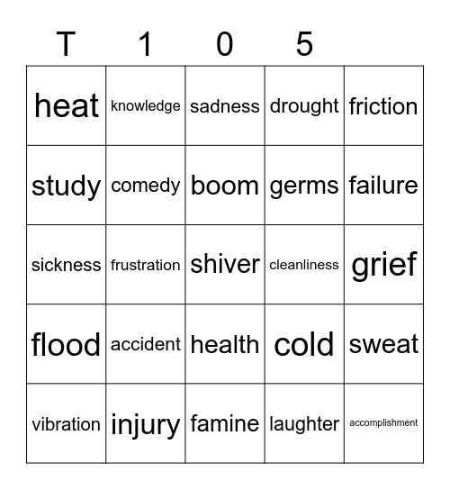 Teal 105 Bingo Card