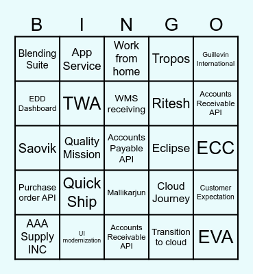 Epicor Bingo Card