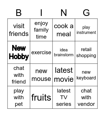 fun things to do Bingo Card