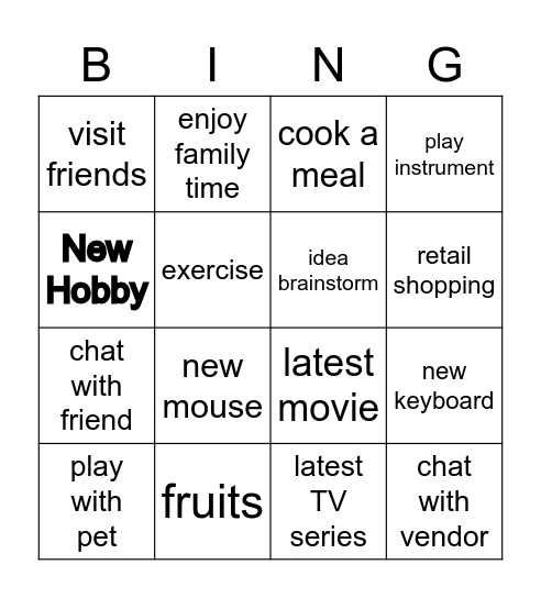 fun things to do Bingo Card