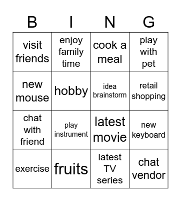 fun things to do Bingo Card