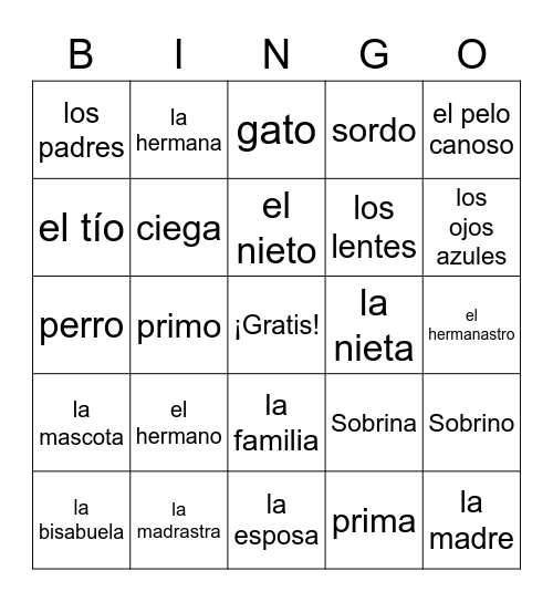 Mi Gran Familia Bingo Card