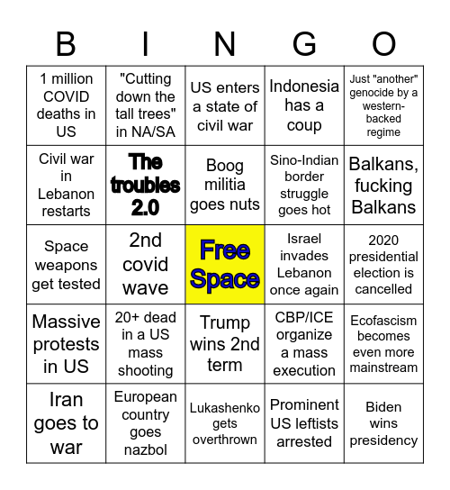 THE 2020 SHITSHOW Bingo Card