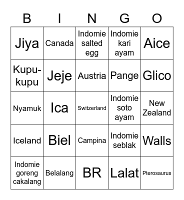 Surya Bingo Card