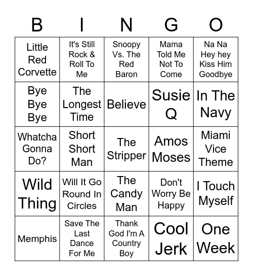 Random Hits 1960-2000 Bingo Card