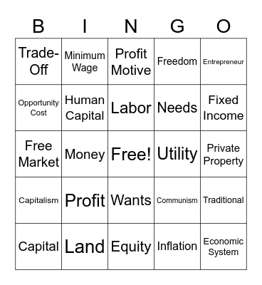 Economics Bingo Card