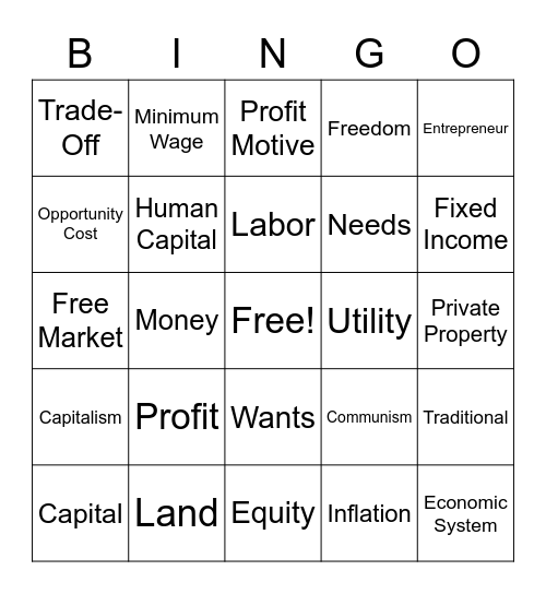 Economics Bingo Card