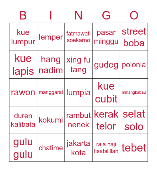 bingo jaewon Bingo Card