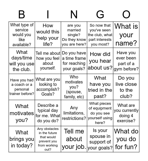 Qualifying Question BINGO! Bingo Card