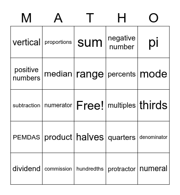 Math-o Bingo Card