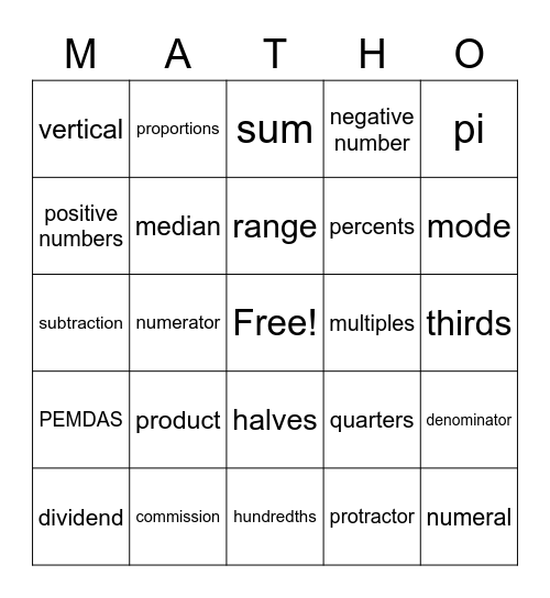 Math-o Bingo Card