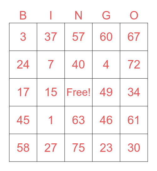 Untitled Bingo Card
