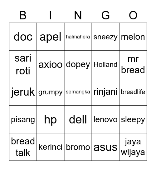 Inging lusyuw Bingo Card