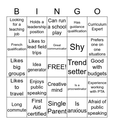 Education Network Bingo Card