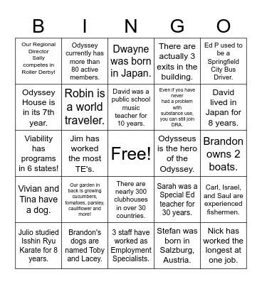 Odyssey House Bingo II Bingo Card