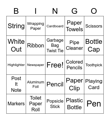 Art Supplies At Home Bingo Card