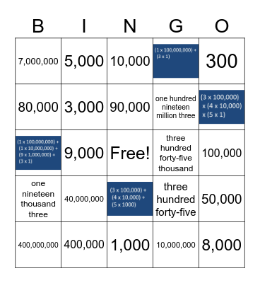 Place Value Go Math page 11 #8-17 Bingo Card