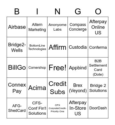 Prepaid Programs Bingo Card
